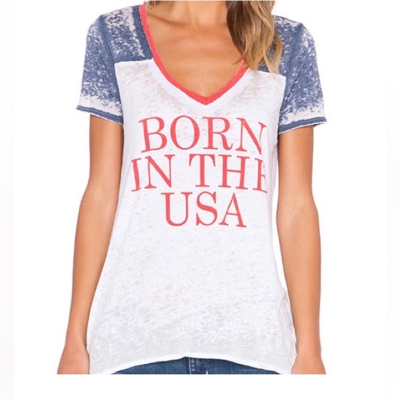Chaser “Born in the USA” tee shirt T-Shirt burnout Long Red White Blue American - Picture 1 of 6
